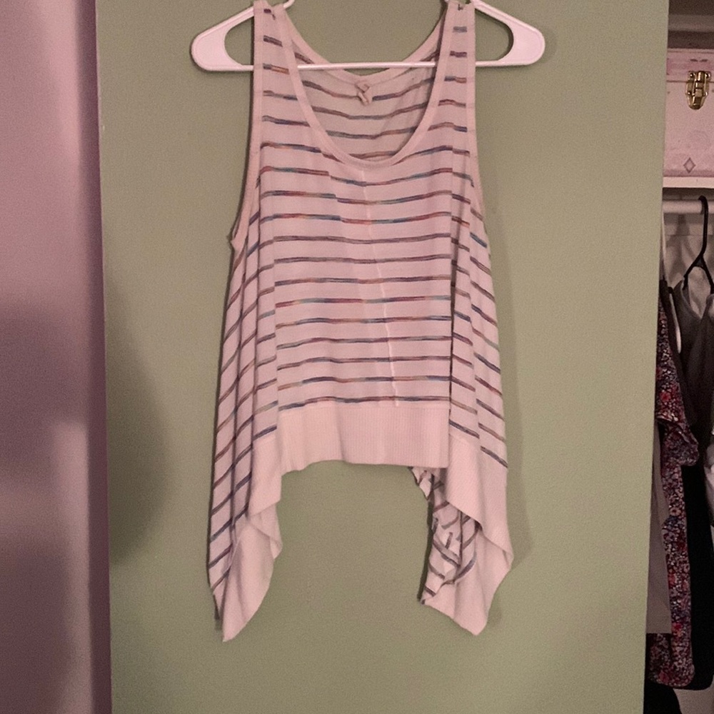 Flowy white/ rainbow stripe tank top